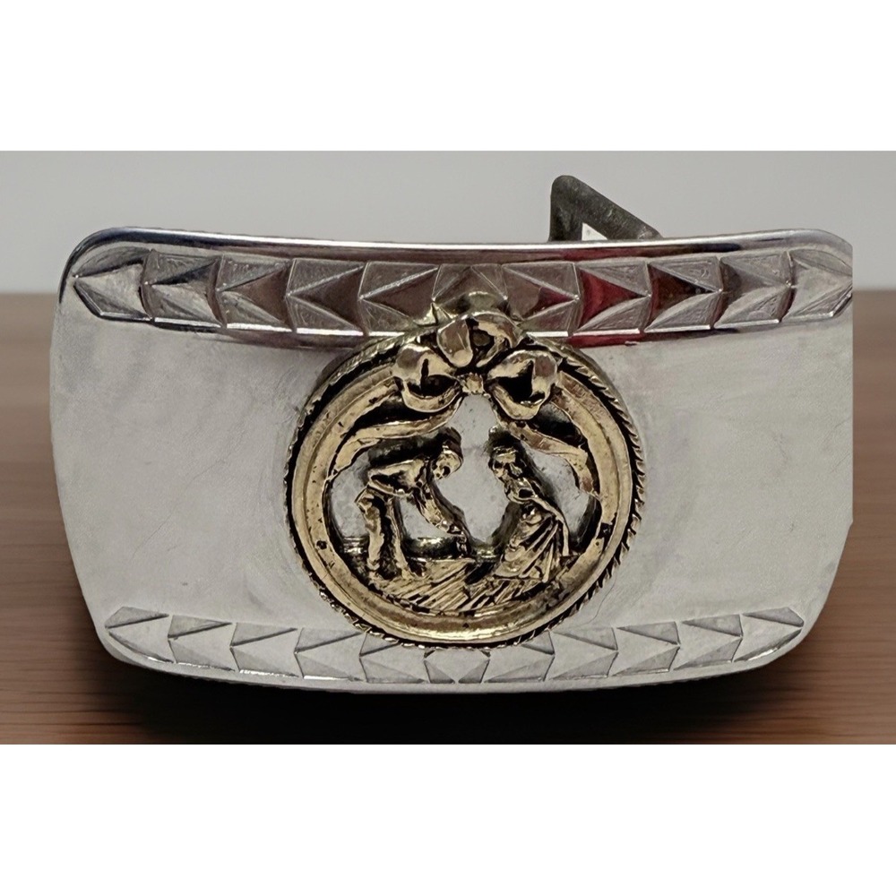 Handmade Rare Belt Buckle Silver Gold Metal Rancher Antique Glam Rock Vintage